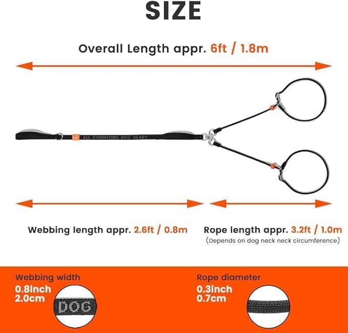 Howgo Double Slip Leash Slip Lead with Two Handles| Dual Dog Slip Lead for 2 Dogs,360° Swivel No Tangle | Dog Training Collar | Double Clip Leash Coupler and Splitter (Red, 6FT)