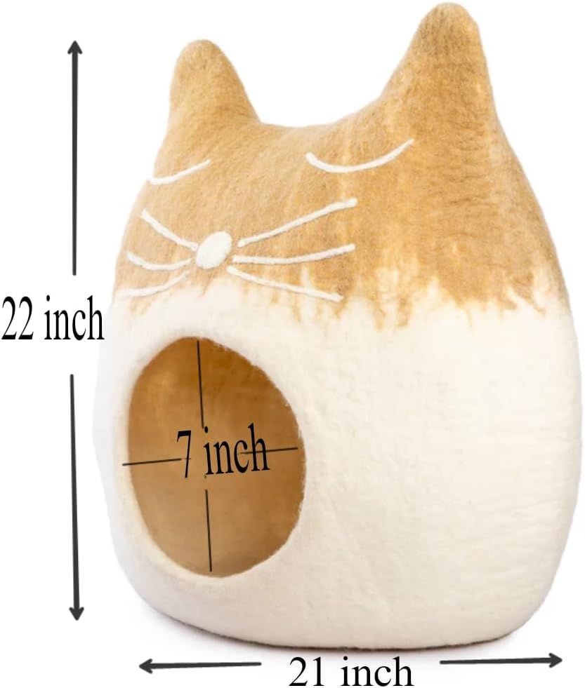 Luxurious Eco-Friendly Merino Wool Cat Cave Bed Sloth - Foldable Hideaway Pod for Indoor Cats - Premium Felt Kitten Beds - Covered Cat House for Ultimate Cozy Comfort by Woolygon