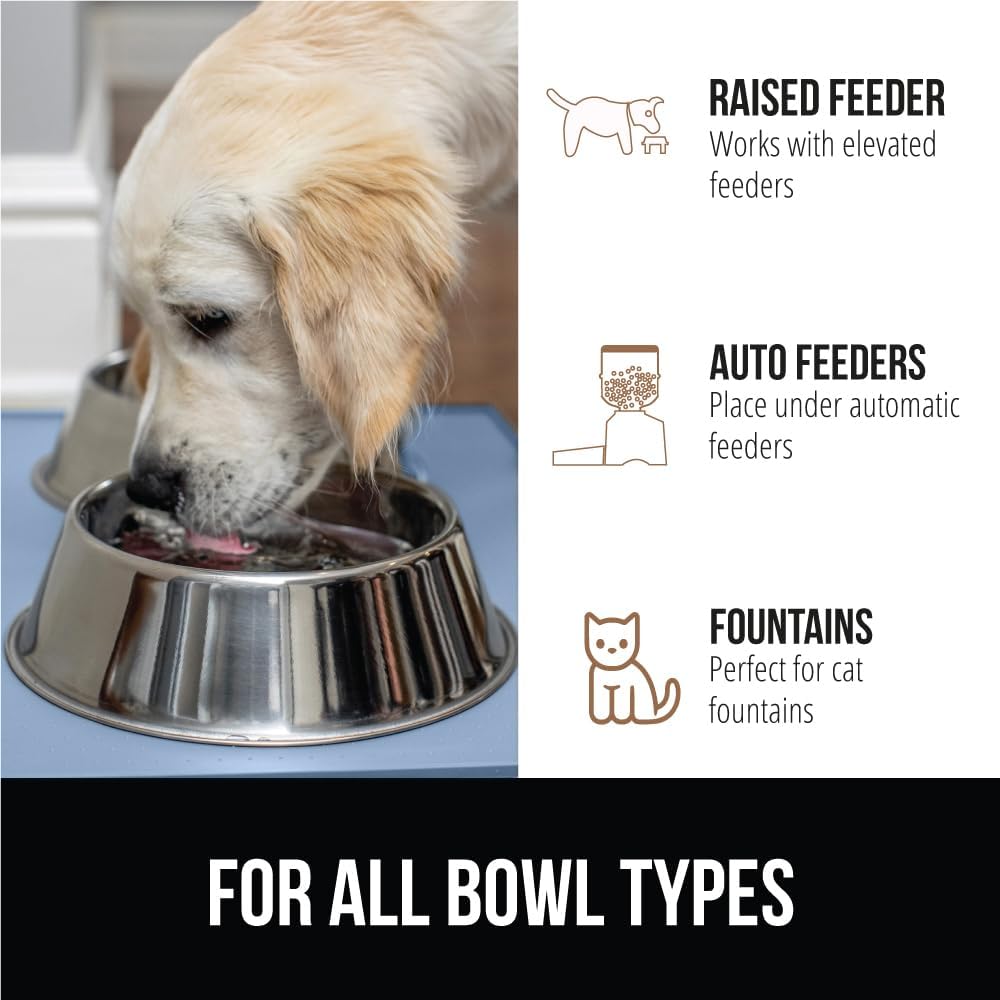 GORILLA GRIP 100% Waterproof Raised Edge BPA Free Silicone Pet Feeding Mat, Dog Cat Food Mats Contain Spills Protects Floors, Placemats for Cats and Dogs Water Bowl, Pets Accessories 23x15 Blue