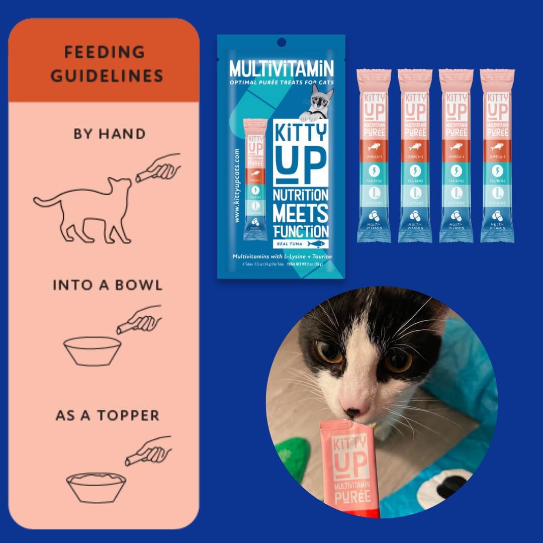 Lickable Cat Treats -Real Tuna Multivitamin Puree with Lysine & Taurine for Indoor Cats | Grain-Free, Squeeze Tube (12 Pack)