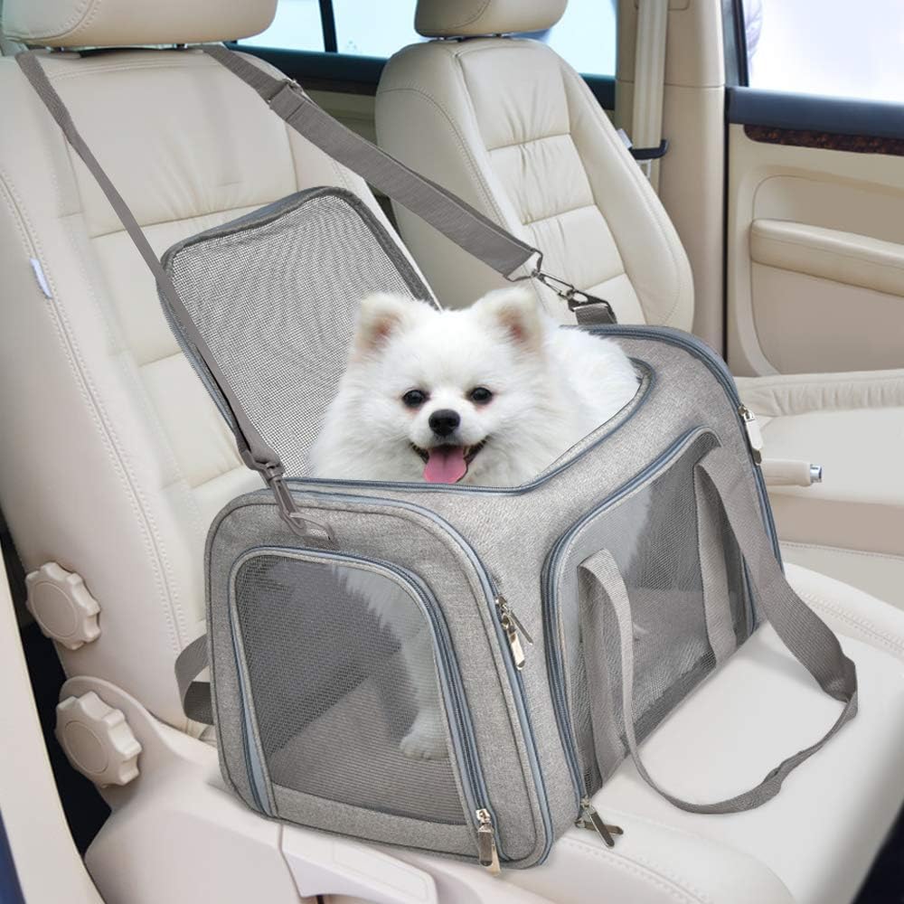 Cat Carriers Dog Carrier Pet Carrier For Small / Medium Cats Dogs Puppies (Up To 15lbs), TSA Airline Approved Small Dog Carrier Soft Sided, Collapsible Waterproof Travel Puppy Carrier - Grey