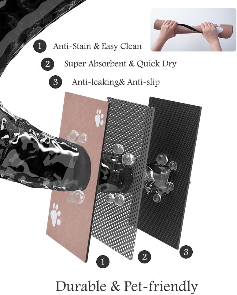 Pet Feeding Mat-Absorbent Dog Mat for Food and Water Bowl-No Stains Quick Dry Water Dispenser Mat-Dog Accessories Pet Supplies-Bowl for Messy Drinkers(Dusty Pink,16"x24"