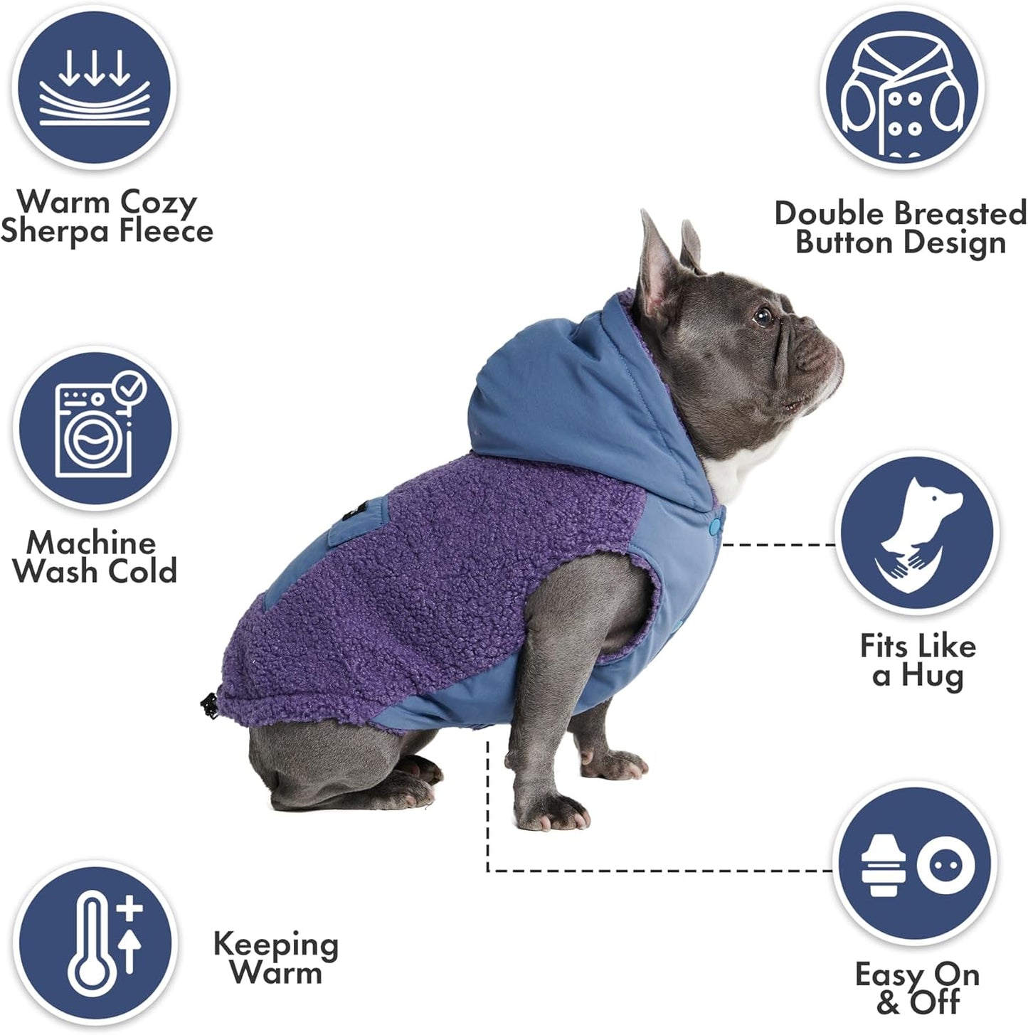Spark Paws Reversible Dog Sweater, Sherpa Jacket Vest with Warm Fleece Lining, Warm Coat for Winter, Suitable for Small Medium, Large, XL XXL Dogs - Purple and Navy Blue - 3XL