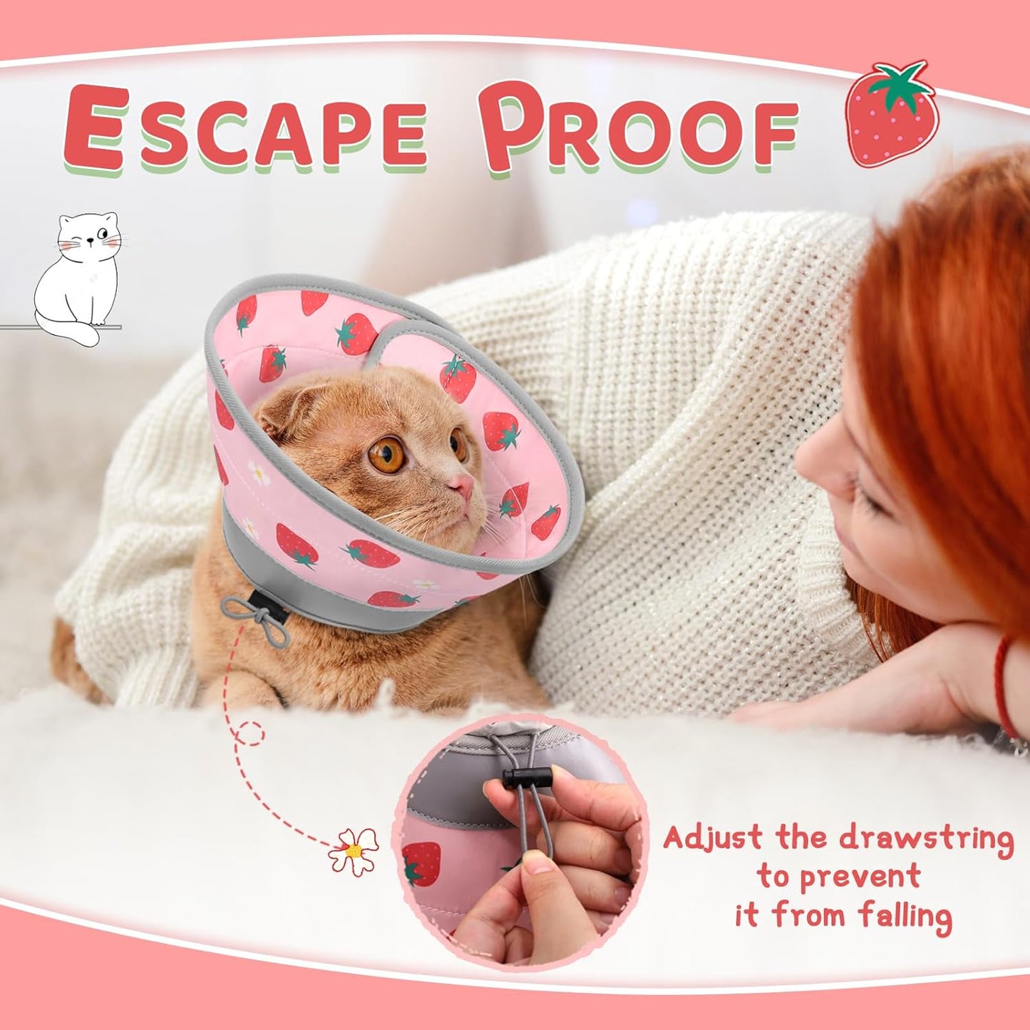 Cat Cone Collar Soft to Stop Licking, Adjustable, Foldable Lightweight Kitten Cones After Surgery Recovery for Cats & Kittens, Cat Cone Alternative (Pink, M)