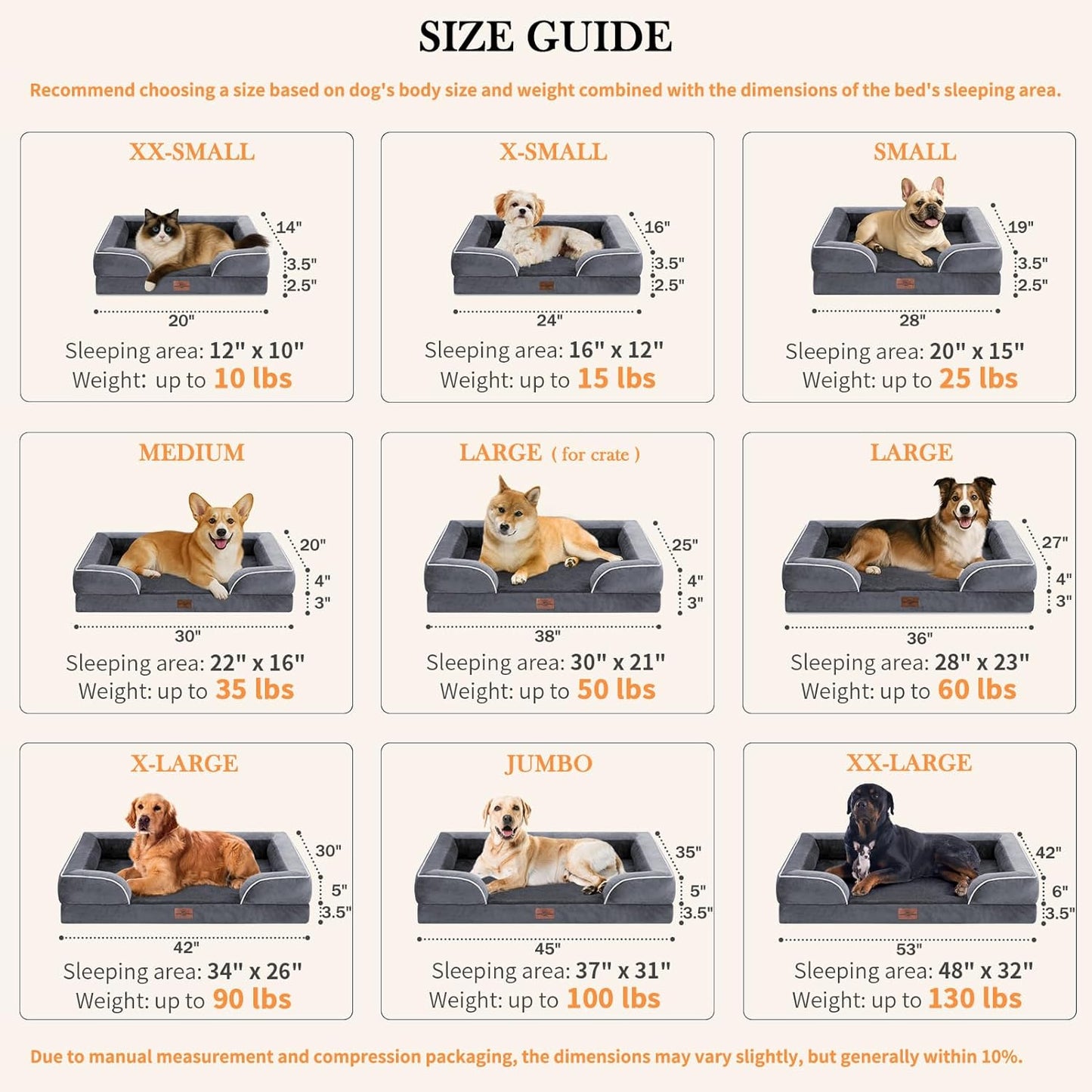 Comfort Expression Large Dog Beds Waterproof Orthopedic Foam Dog Sofa Beds Comfy Pet Bed with Washable Removable Cover & Non-Slip Bottom(Large,Dark Grey)