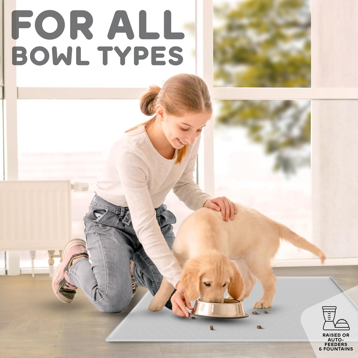 Dog Food Mat - Raised Edges Dogs Mat for Food and Water Prevent Spill, Waterproof Cat Food Mats Protect Floors, Easy Clean Dog Bowl Mats for Food and Water, Silicone Pet Food Tray