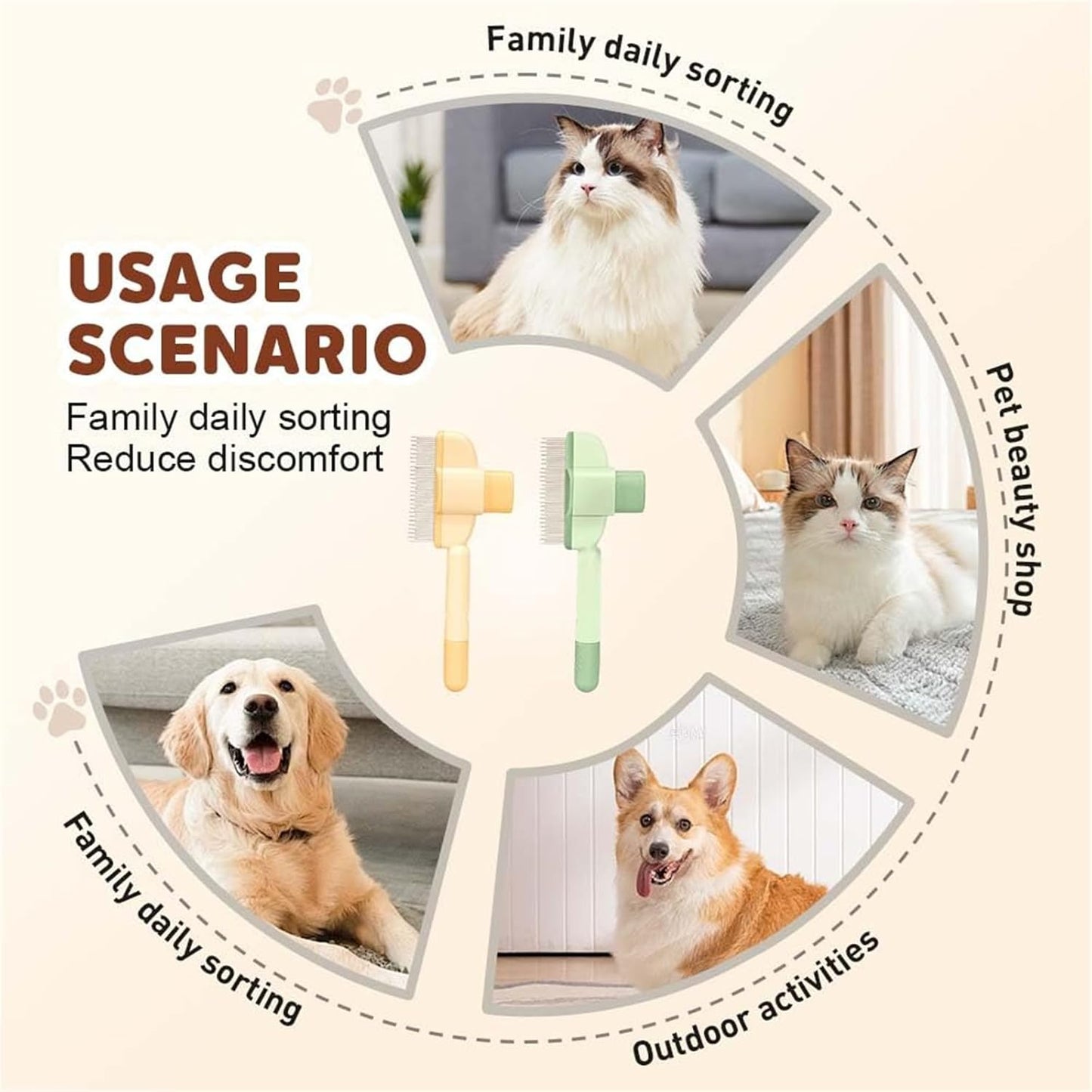 Avatore Zenbrush Cat Comb, 2025 Upgraded Cat Brush with Release Button, Flea Comb for Cats, Click Self Cleaning Pet Hair Removal Combs (Green*2)