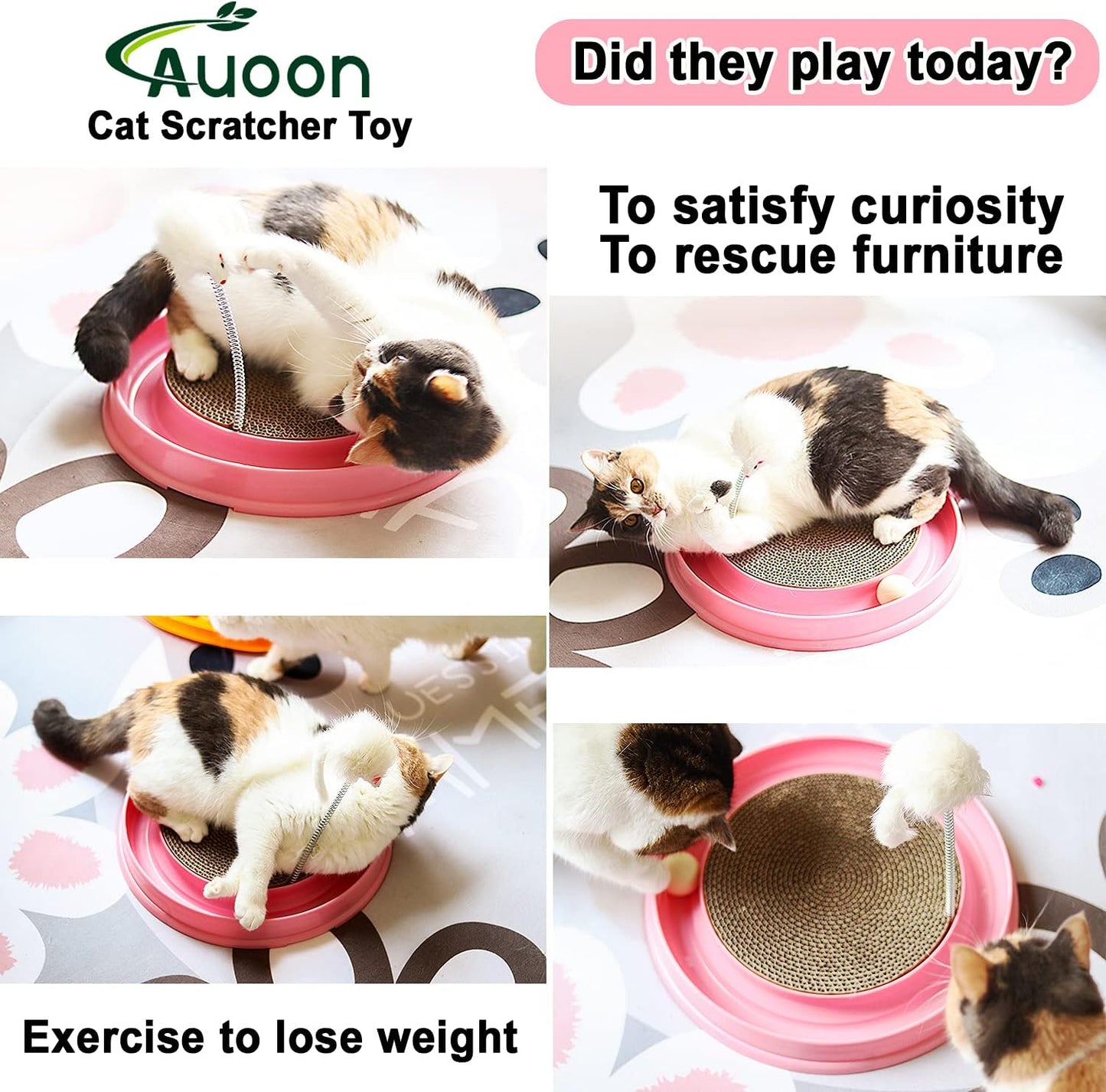 AUOON Cat Scratcher Toy - Cat Scratch Pad with Cat Toy Ball Track and Plush Mouse Toy for Indoor Cats and Kittens (Blue)