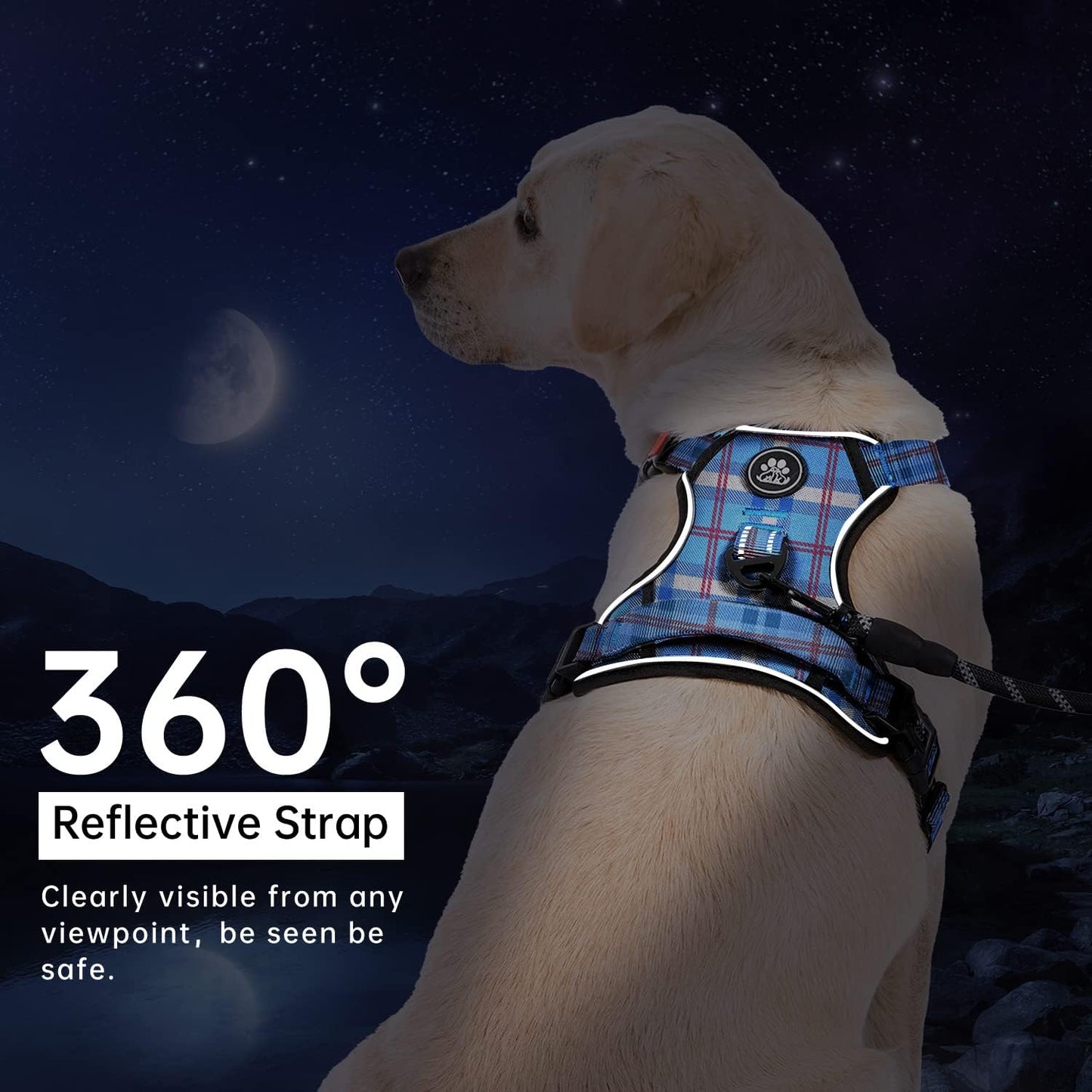 IVY&LANE No Pull Dog Harness with Leash Set, Reflective No Choke Pet Vest,Adjustable Oxford Dog Vest Harness with Easy Control Handle for Large Dogs (Checkered Blue,XL)