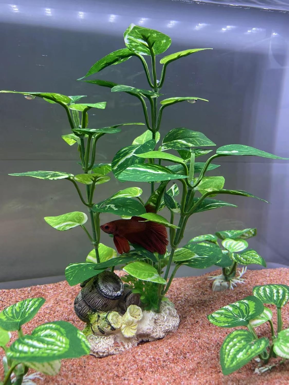 EDGCTYU Aquarium Decorations Fish Tank Artificial Plastic Plants,Silk Plants for Fish Tank Decoration, Pack of 7 (Green)
