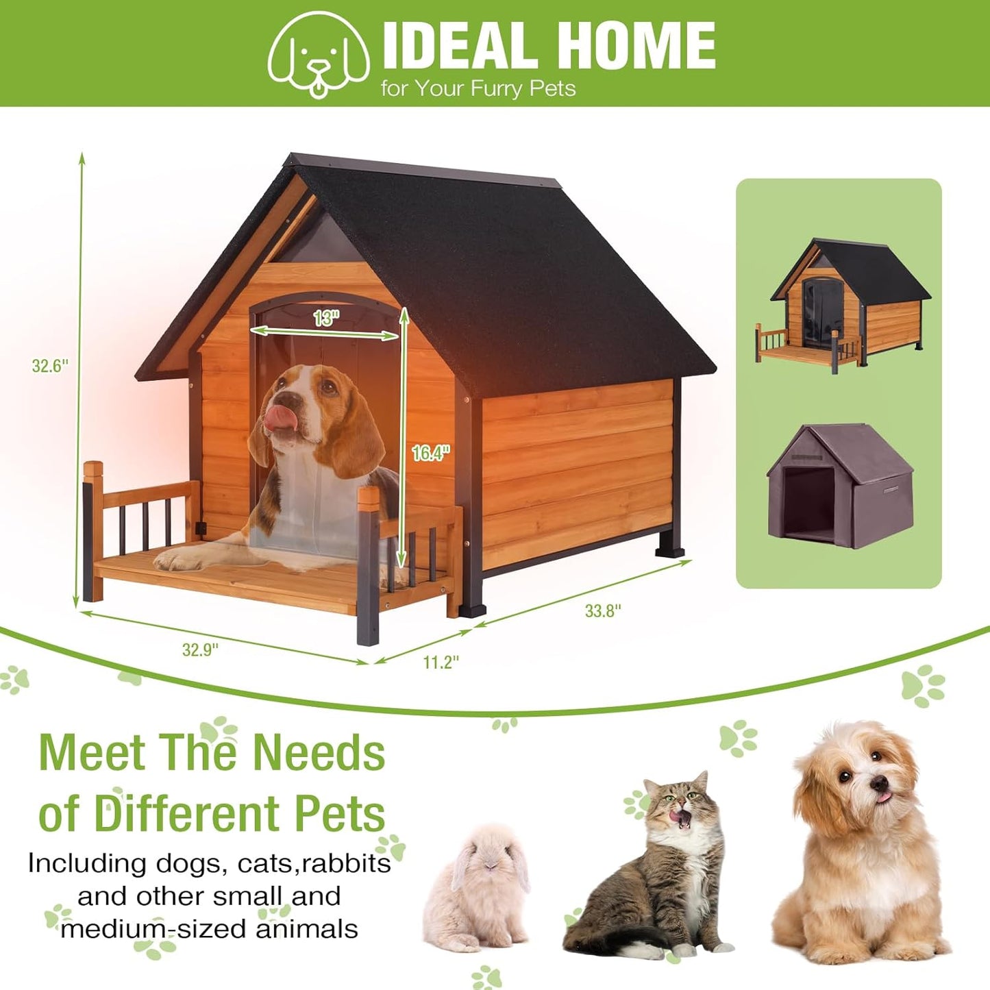 Dog House Outdoor Insulated, Sturdy & Warm Winter Puppy Shelter, 45" L Large Dog Kennel with Chew-Proof Iron Frame, Suitable for Small to Large Dogs(Brown)
