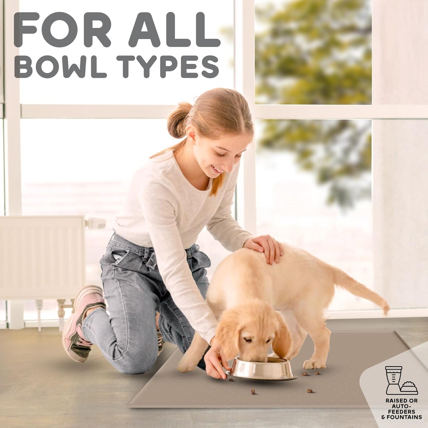 Dog Food Mat - Raised Edges Dogs Mat for Food and Water Prevent Spill, Waterproof Cat Food Mats Protect Floors, Easy Clean Dog Bowl Mats for Food and Water, Silicone Pet Food Tray