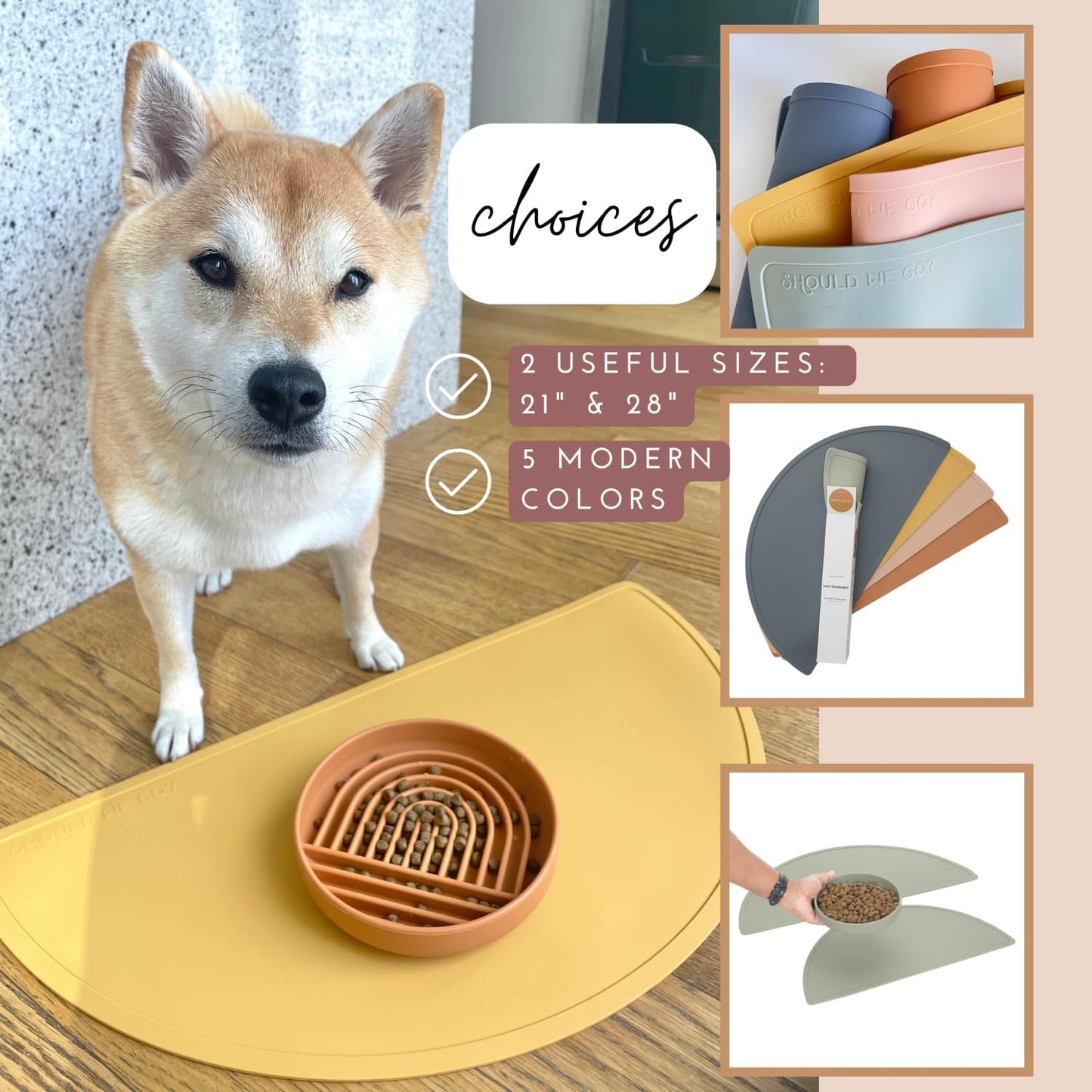 Waterproof Silicone Pet Food Mat - Non-Slip, Spill-Proof Feeding Mats for Floors, Raised Edge Design, Easy-to-Clean, Rubber Mat for Dog & Cat Bowls, 28" Across x 14" Deep, Large-Honey