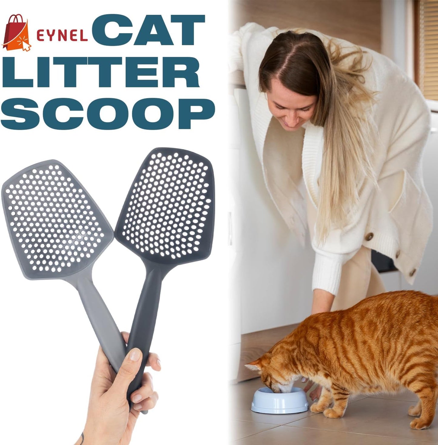 Set of 2 Cat Litter Scoop with Small Holes for Fine Litter, Hanging Handle Deep Reptile Terrarium Sand Sifter, Poop Scooper Rabbit Pooper Lifter Kitten Sifting Shovel (Black, Set of 2)