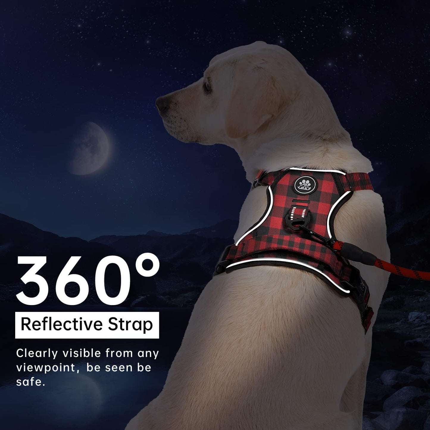 IVY&LANE No Pull Dog Harness with Leash Set, Reflective No Choke Pet Vest,Adjustable Oxford Dog Vest Harness with Easy Control Handle for Large Dogs (Checkered Red,L)