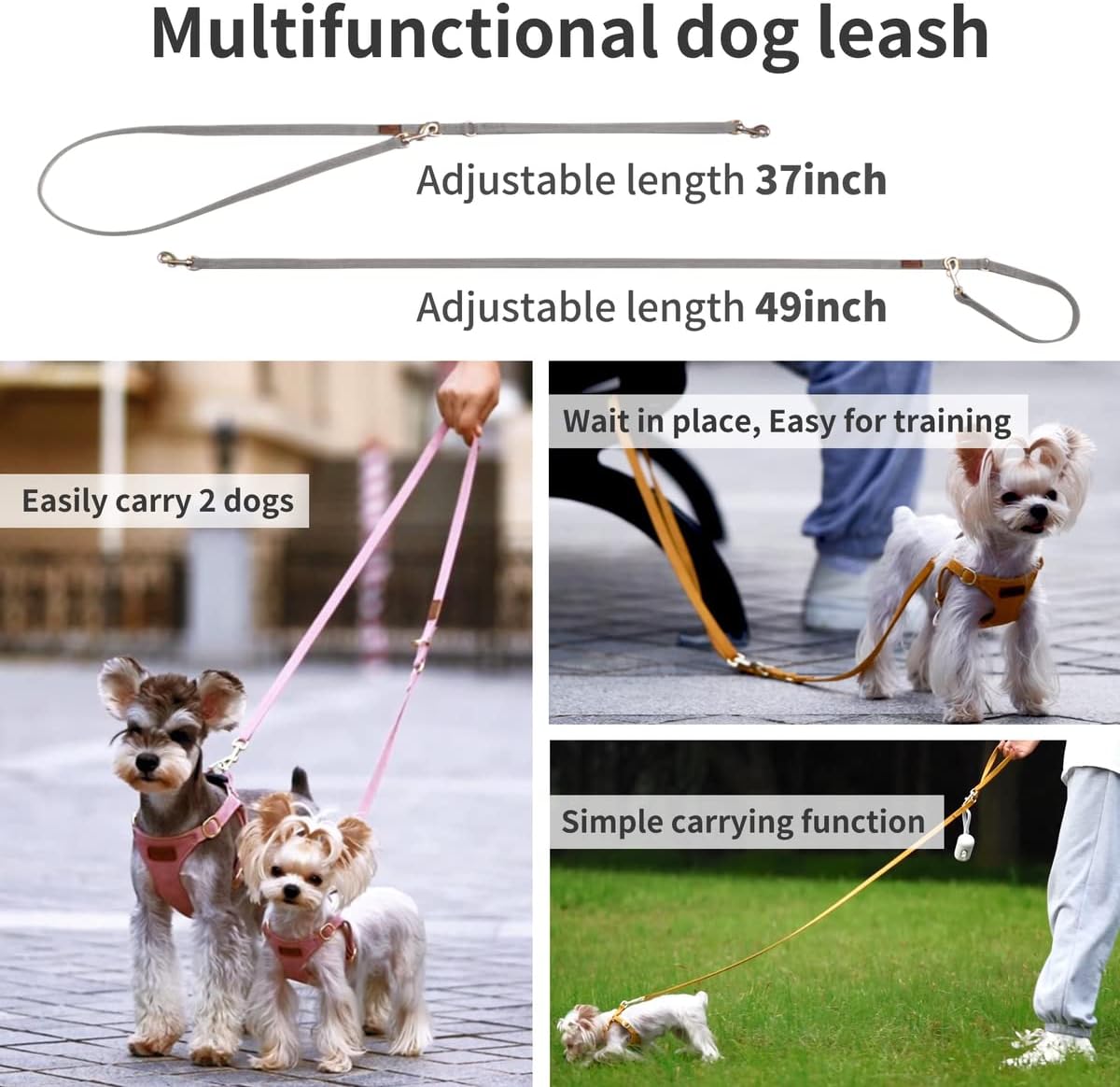 Puppytie No Pull Dog Harness with Multifunction Dog Leash,Soft Adjustable No Choke Escape Proof Pet Harness Vest for Medium Dogs or Large Dogs,Silver Grey,M