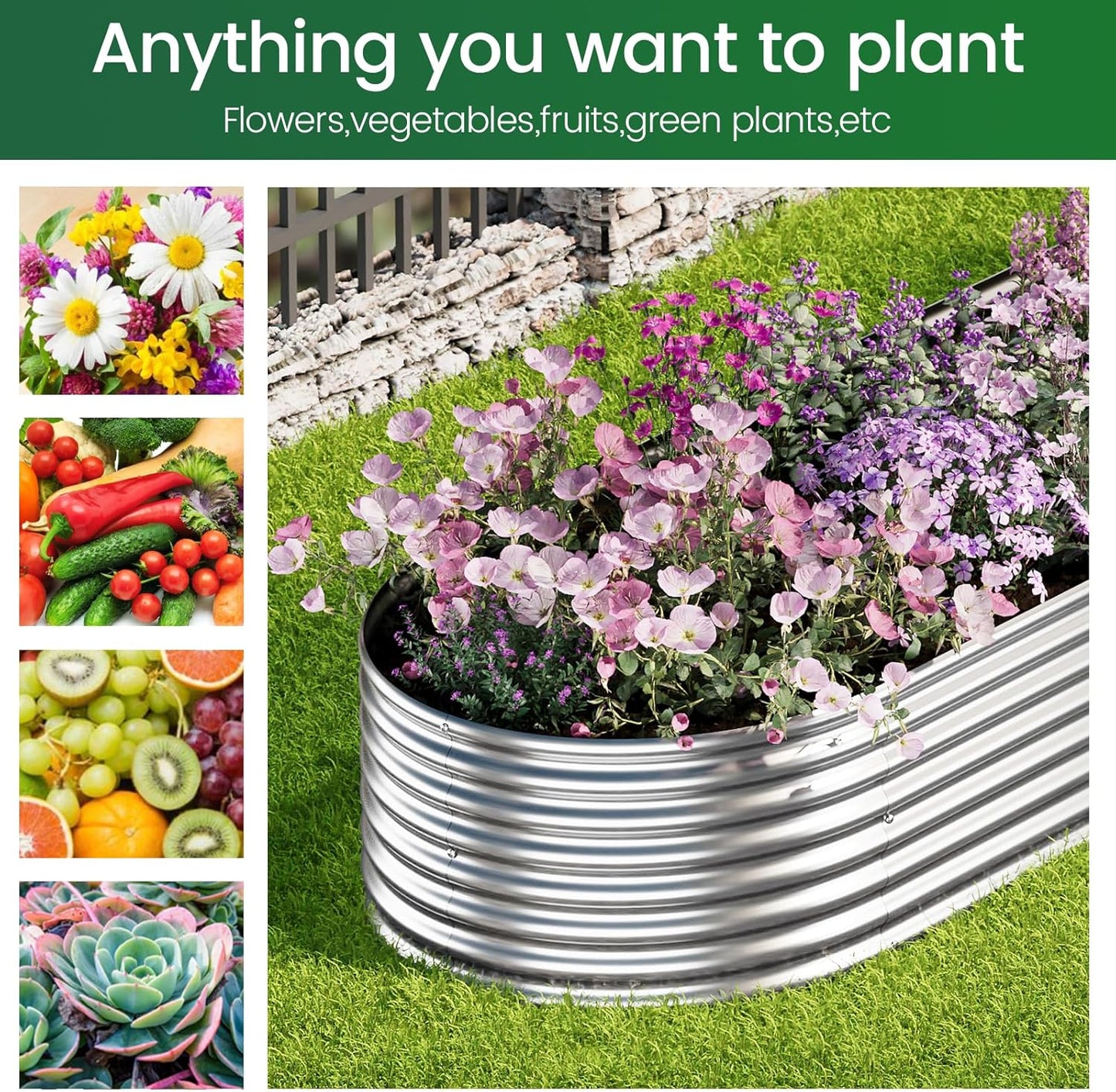 BTDVR 2PCS Galvanized Raised Garden Bed Outdoor, Metal Raised Beds for Vegetables, Above Ground Garden Box for Flower, Steel Garden Bed for Gardening - 65x20 inch