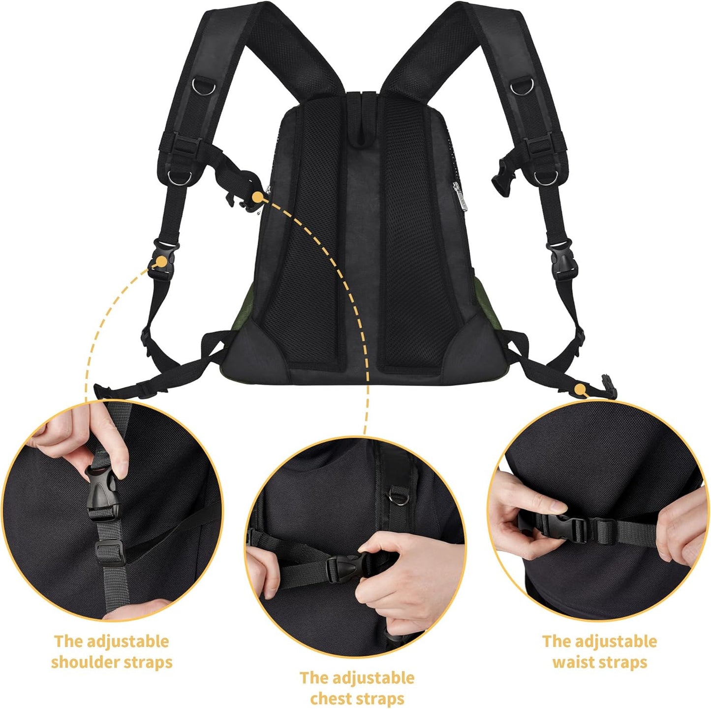 WOYYHO Pet Dog Carrier Backpack Small Dog Front Backpack Ventilated Mesh Dog Travel Back Pack with Safety Belt for Travel Hiking Cycling Outdoor Adventures (Size L: 10-14 lbs, Army Green)