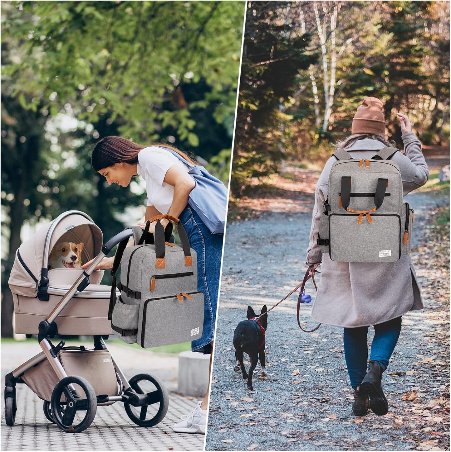 Modoker Dog Travel Bag, Airline Approved Backpack for Pet Accessories Organizer, Tote Weekend Bag with 2 Dog Food Storage Containers, 2 Collapsible Dog Bowls, 1 Pet Mat, Grey