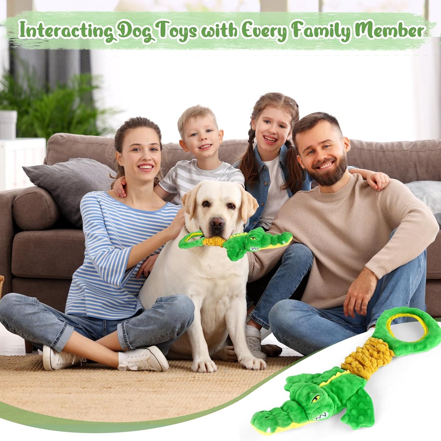 Large Dog Toys, Plush Squeaky Dog Toy with Crinkle Paper and Tug of War Handle, Interactive Puppy Toys for Small, Medium and Large Dogs
