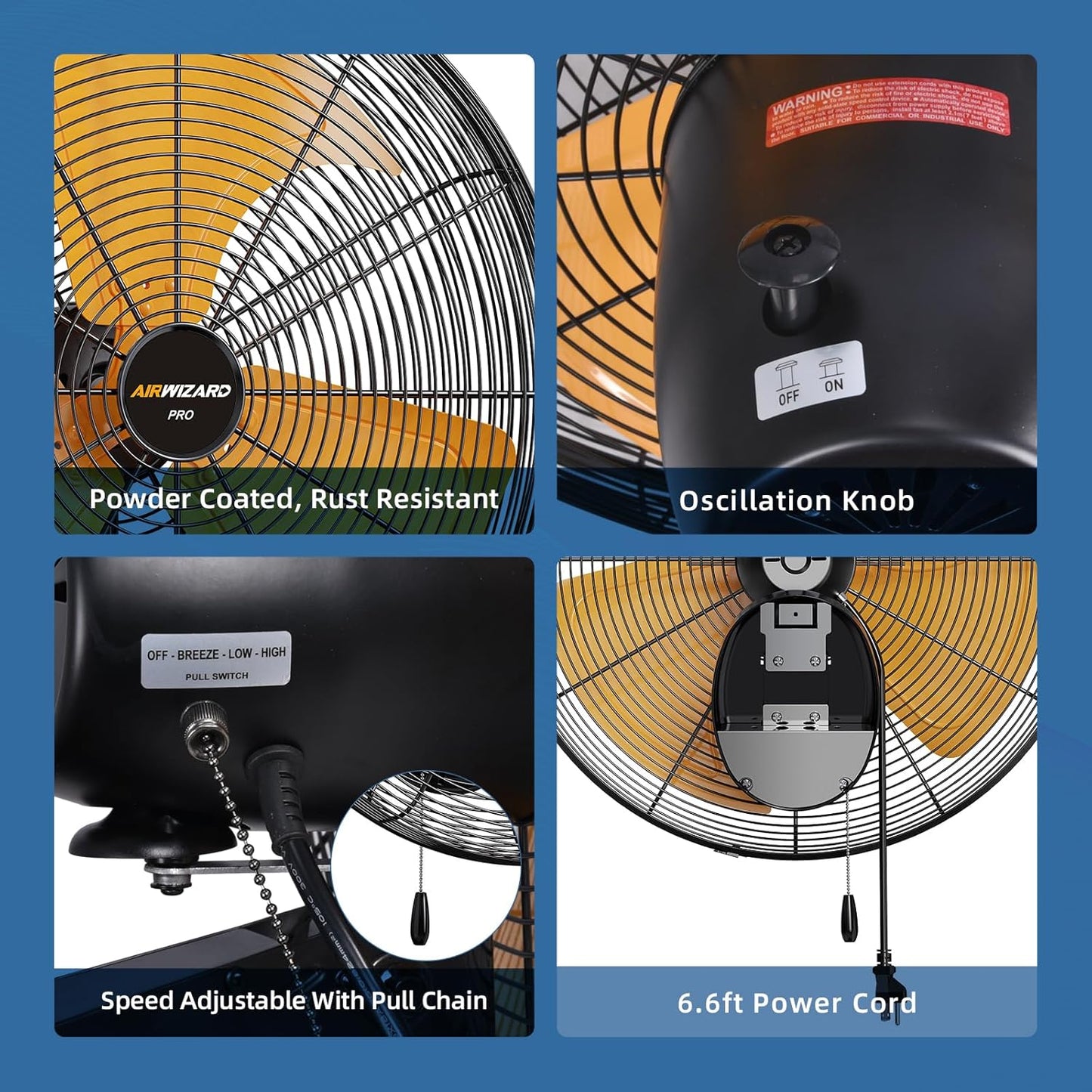 Oscillating High Velocity Wall Mount Fan, Industrial Heavy Duty Metal Wall Fans, 3 Speeds, Adjustable Tilt, Quiet Operation Commercial Shop Fan for Garage (18 Inch - Indoor)