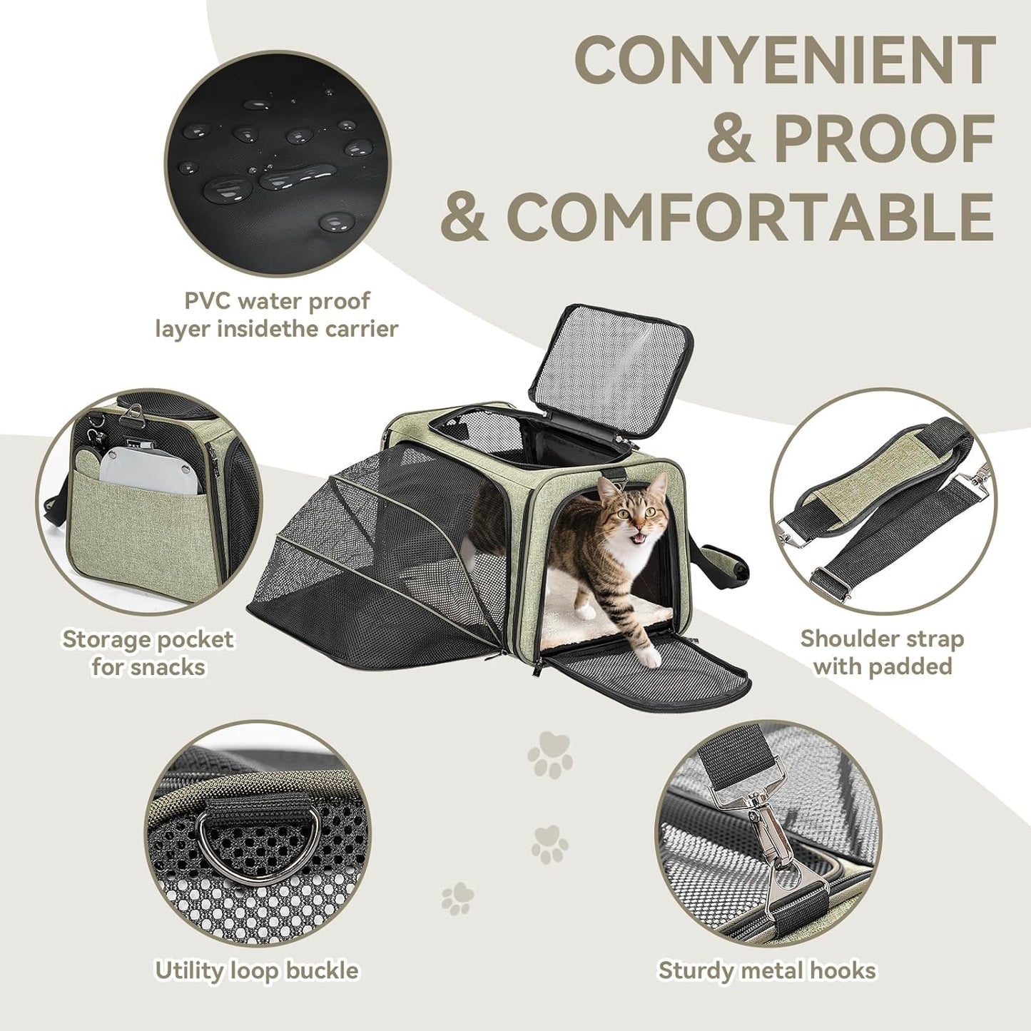 Petsfit Expandable Rabbit Carrier Small Cat Carrier Airline Approved, 16X10X9 Inches Soft-Sided Portable Small Animal Travel Bag for Kitten/Puppy/Bunny/Guinea Pig
