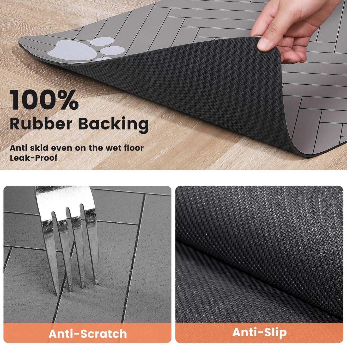 Pet Feeding Mat-Absorbent Pet Placemat for Food and Water Bowl, with Waterproof Rubber Backing, Quick Dry Water Dispenser Mat for Dog and Cat (17"x27", Striped Light Gray)