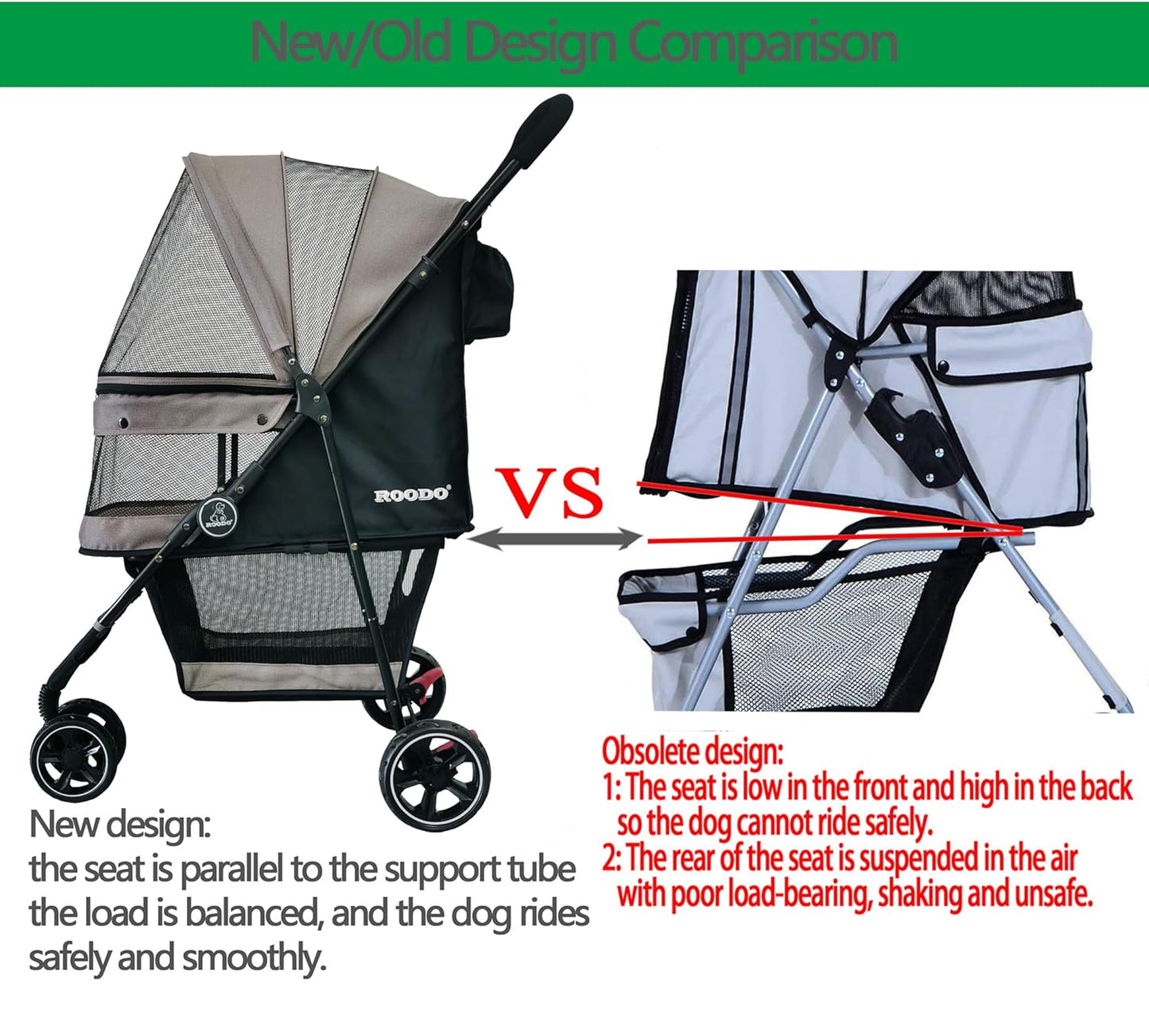 ROODO Escort 3 Wheel Dog Cat Pet Stroller for Small/Medium Dogs Cats Best Lightweight Foldable Portable Compact Jogger All Terrain Travel Pet Gear System Puppy Doggie Bunny Kitty Stroller(Grey)