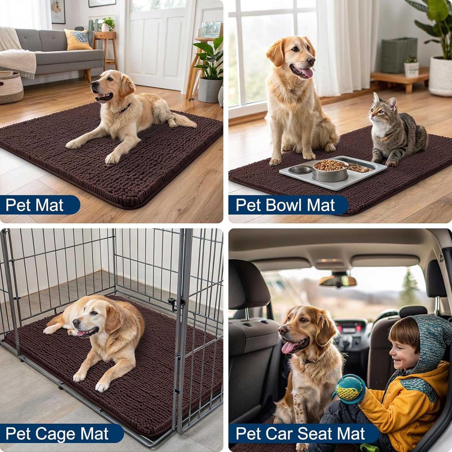 Smiry Dog Door Mat for Muddy Paws 59x24, Absorbs Moisture and Dirt Doormat, Non-Slip Washable Quick Dry Chenille Front Door Mat Indoor Entrance, Entryway Carpet for Inside Floor, Brown