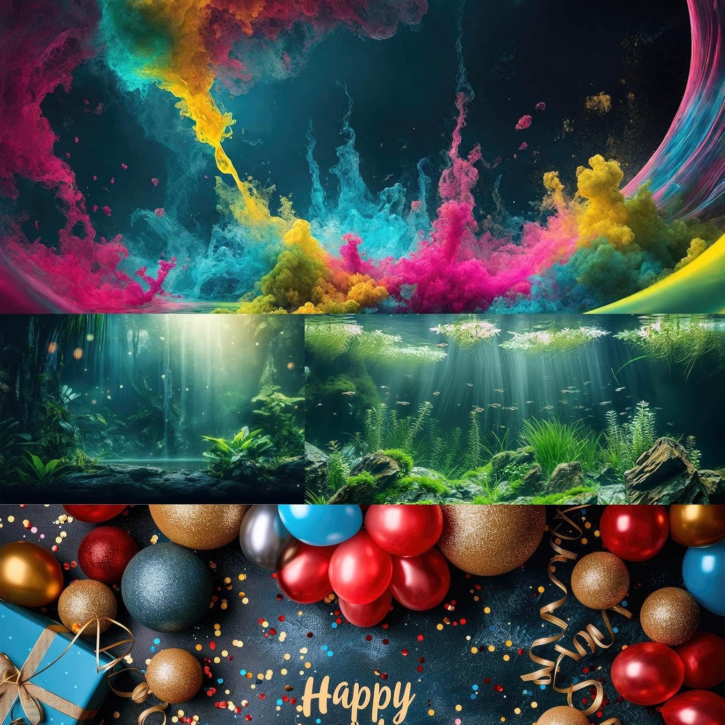 Mushrooms Aquarium Background Fantasy Bright Flowers Butterflies Fish Tank Backdrop Decoration Poster Trippy Wonderland Landscape with Giant Mystical Mushrooms Terrarium Background Decor 72x18in