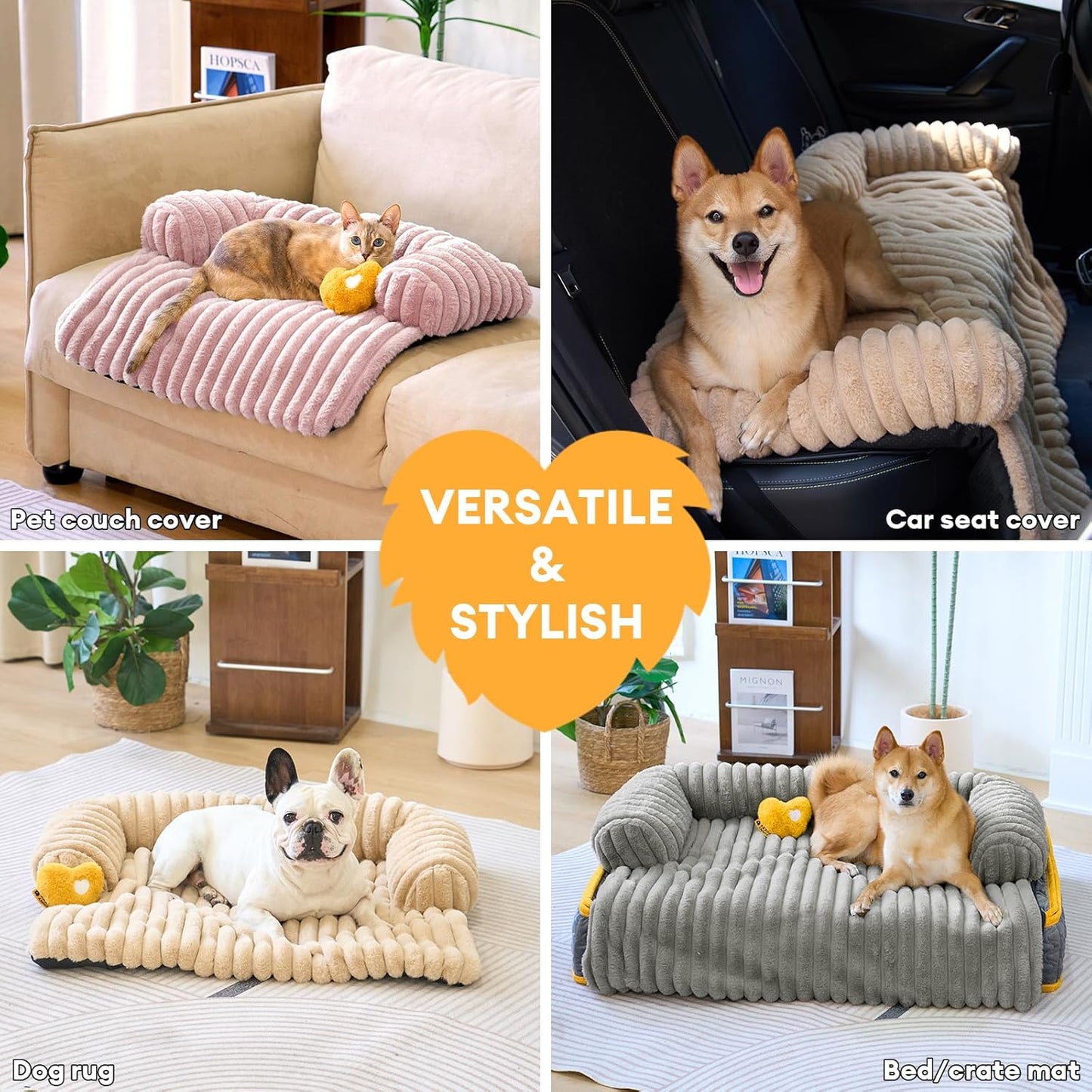 FUNNY FUZZY Pet Couch Cover for Sofa, Calming Dog Bed for Couch, Fluffy Plush Dog Couch Mat for Furniture Protector for Large Medium Small Pets, 47×37 in, Pink