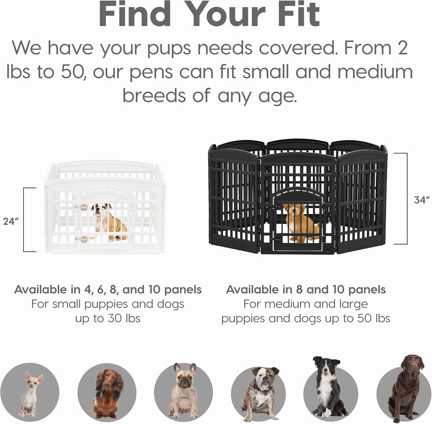IRIS USA 24" 4-Panel Dog Playpen with Door, 35 x 35 x 24, Puppy Playpen, Dog Play Pen Indoors, Pet Fence, Puppies/Small Dogs, Black