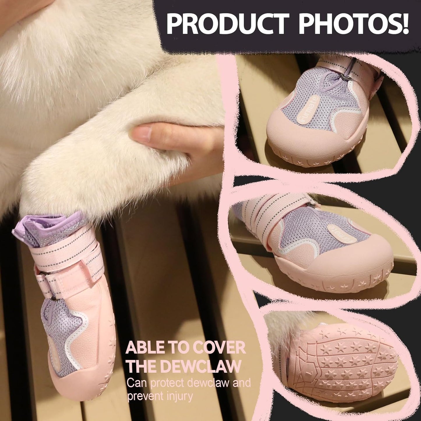 Dog Shoes for Large Small Medium Dogs, Breathable Mesh Dog Boots & Paw Protectors for Summer Hot Pavement Winter Snow, Waterproof Anti-Slip Dog Booties for Hiking Hardwood Floors(Pink-Purple7)