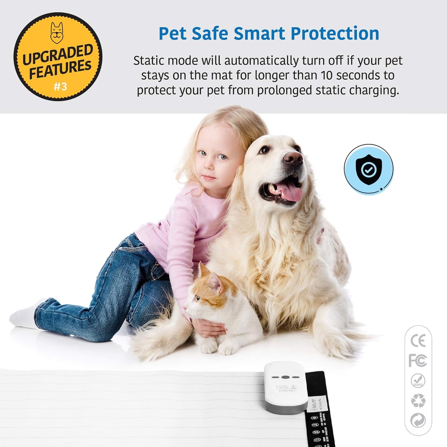 SVD.PET Pet Training Mat with Tester, 60" X 12", Pet Shock Pad, Dogs & Cats Electronic Repellent Mat for Indoor, 3 Training Modes, 5 Levels, Auto Power Off Safe Protection, Keep Dog Off Couch