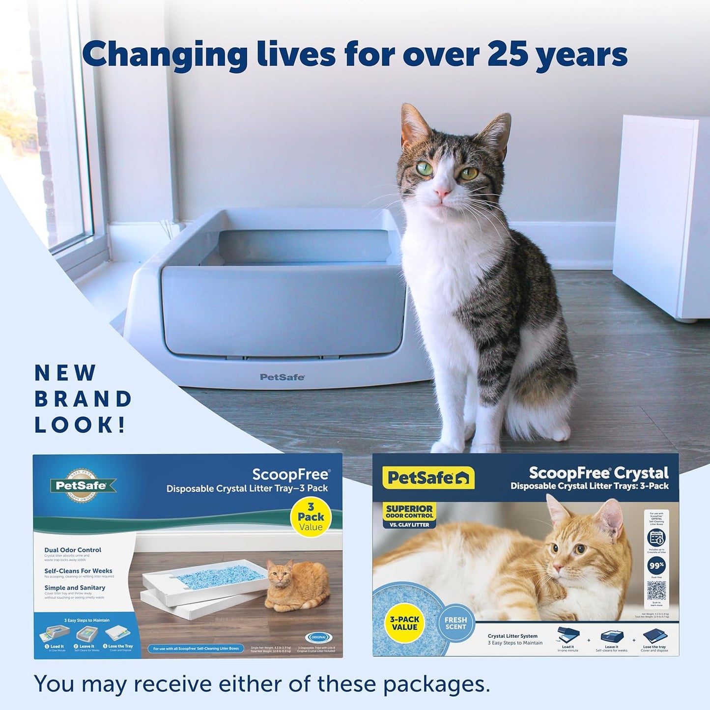 PetSafe ScoopFree Disposable Crystal Cat Litter Tray - Easy Cleaning Box - Refill Tray for Electric Litter Box - Fresh Scent - 4.3 lb Bags - 3 Pack