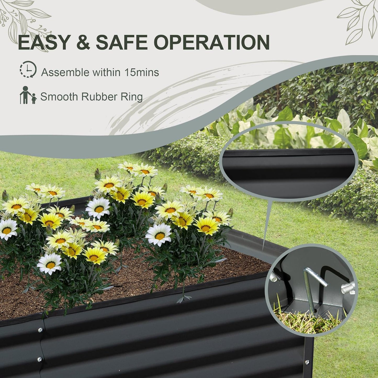 Domi Raised Garden Beds Outdoor, 6x3x2ft Thickening Tall Metal Rectangular Deep Root Box Planter for Vegetables, Flowers, Herbs, and Succulents 2" Deep w/ 256 Gallon Capacity - Dark Gray
