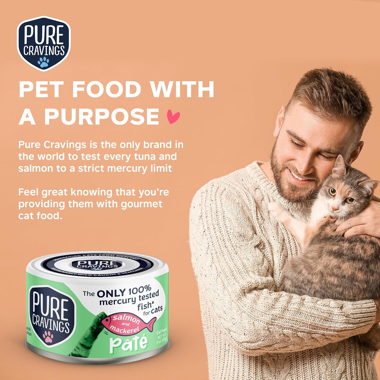 Salmon and Mackerel Pate, Canned Wet Cat Food, 100% Mercury-Tested, Moist Can Fish, Grain-Free Protein, Non-GMO, 12 Pack