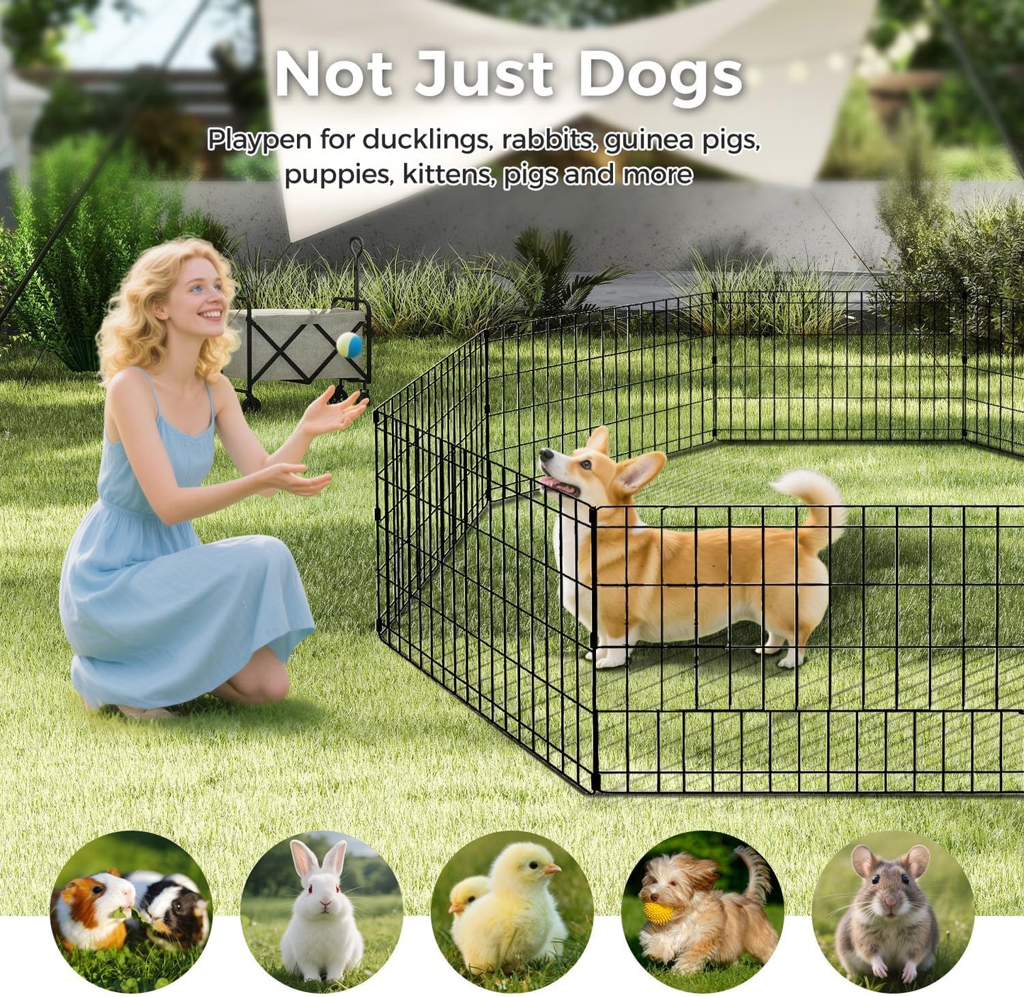 Foldable Dog Playpen 48" Height 8 Panels Metal Exercise Pen with Door - Indoor/Outdoor Dog Play Pen for Medium-Large Dogs, Portable Pet Fence for Yard Garden Camping, Black