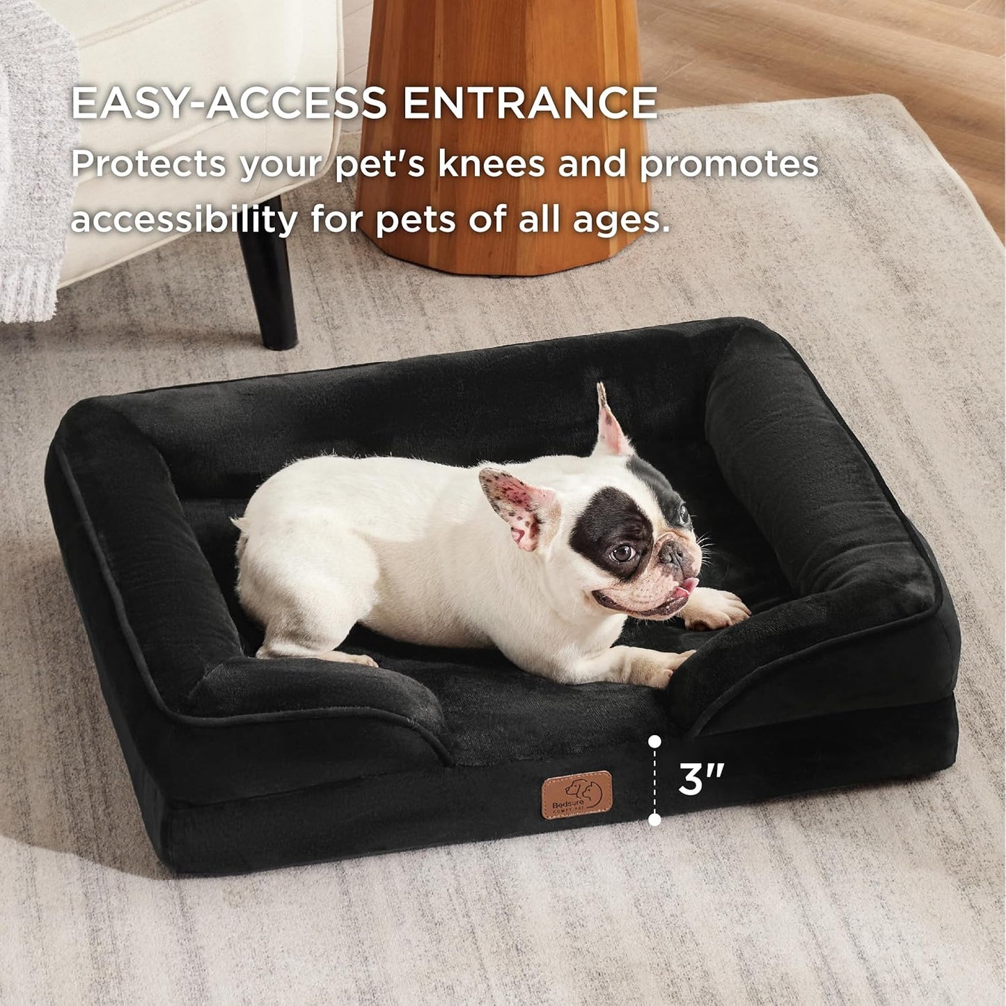 Bedsure Orthopedic Dog Bed Medium Size Dogs - Washable Medium Dog Cat Bed Waterproof, Comfort Pet Couch Sofa with Washable Removable Cover, Pets Bed with Nonskid Bottom, Black, 28"