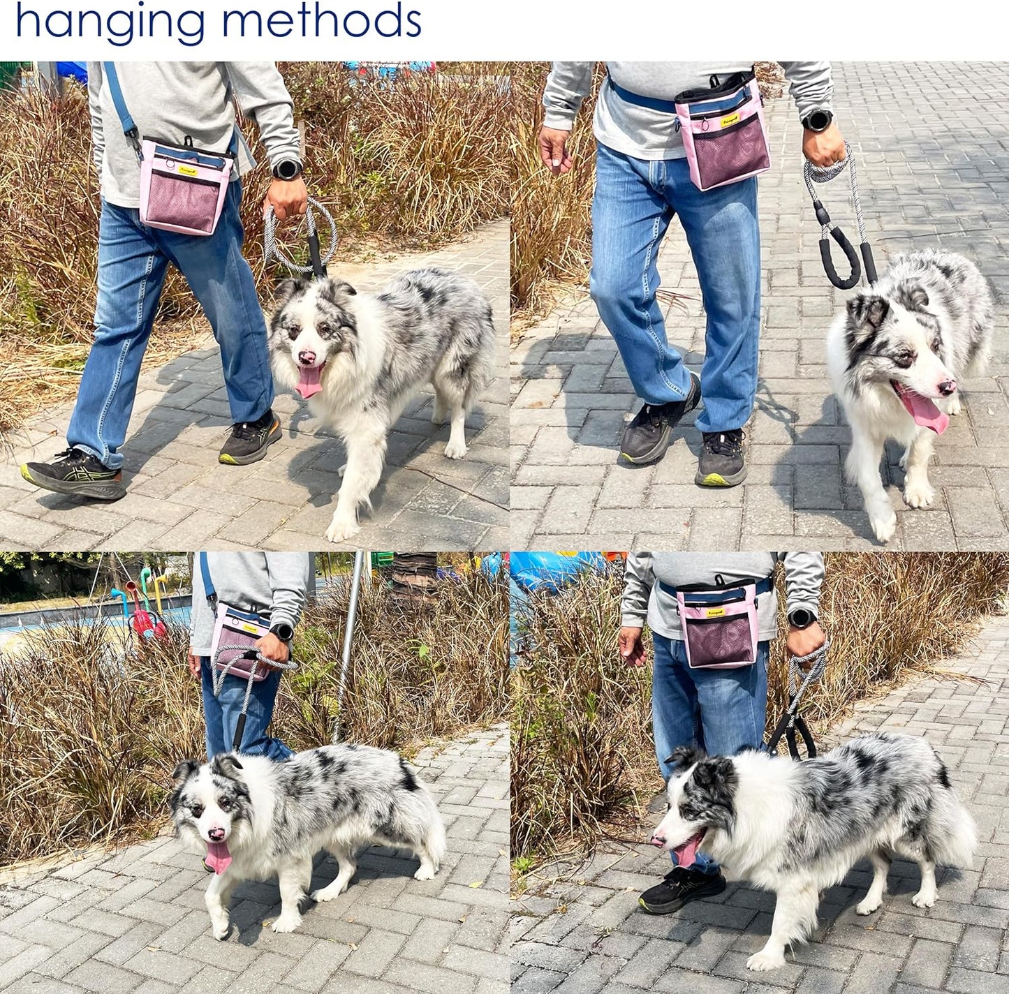 Dog Treat Pouch with Magnetic Closure 4-Cup Silicone Bag Fanny Pack Holder with Clicker 4 Ways to Wear Front Pocket Fits All Phones Ideal for Leash, Pet Walking and Training(Pink)