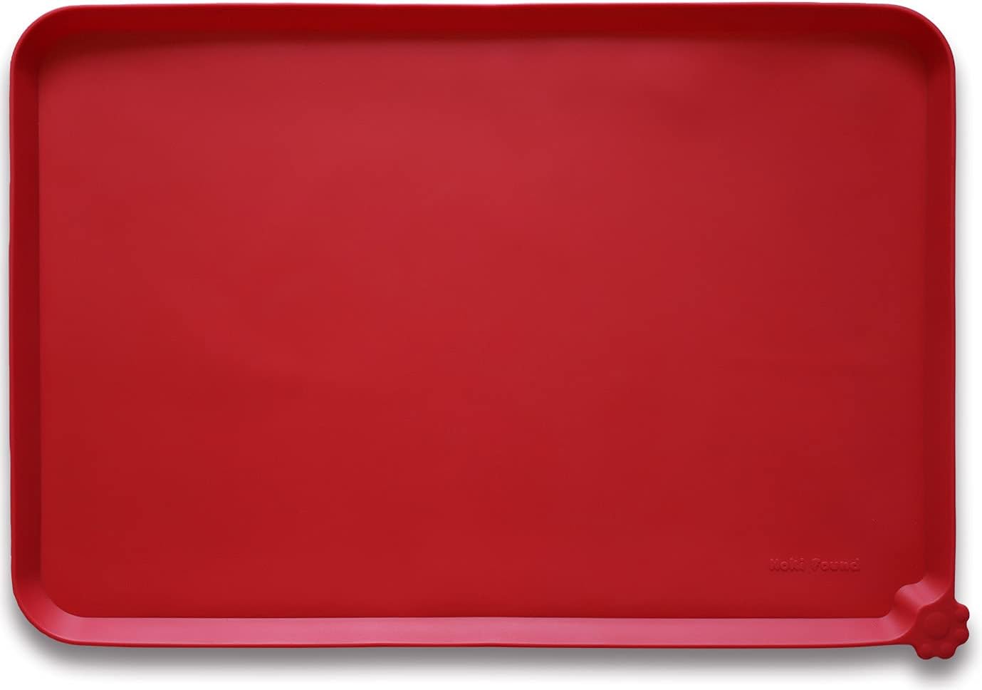 Hoki Found X-Large Silicone Non Slip Pet Feeding Mats - Waterproof Dog Cat Food Mats for Carpet - Classic Red