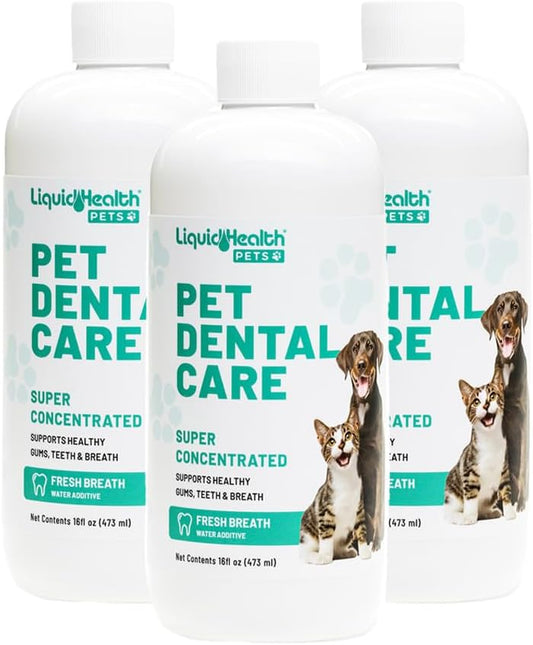 LIQUIDHEALTH Pet Dental Care Water Additive for Dogs & Cats - Fast Acting Pet Bad Breath Freshener, Dog Mouth Wash, Animal Oral Dental Rinse, Plaque & Tartar Teeth Cleaning Solution (3-Pack)