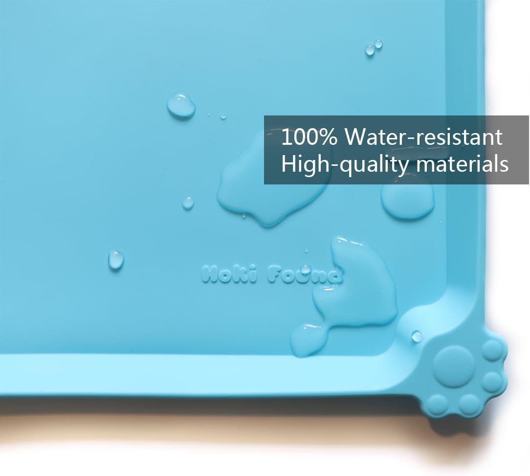 Hoki Found L Silicone Pet Food Mats - Non Slip Dog Cat Bowl Placemats - Waterproof Dog Cat Food Mats for Carpet - Arctic