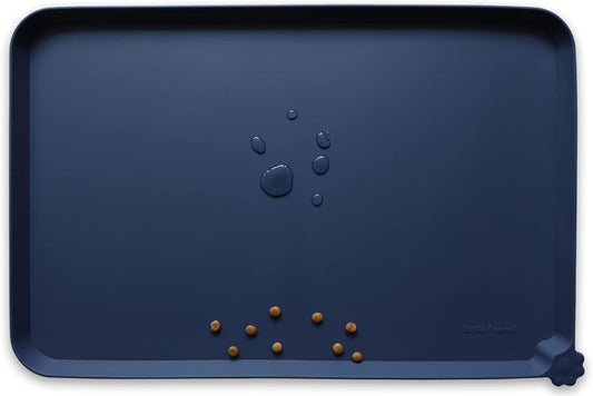 Hoki Found XX-Large Silicone Pet Food Mats Tray - Non Slip Pet Dog Cat Bowl Mats Placemat - Dog Pet Cat Feeding Mat - Waterproof Dog Cat Food Mats -Pet Water Mats for Carpet - French Navy