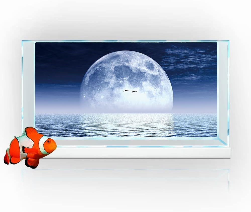 Moon Aquarium Background,Cool Sea Galaxy Parallel Space Themed Fish Tank Background, Cool Terrarium Background 36X18IN with 8 EVA Double-Sided Tape
