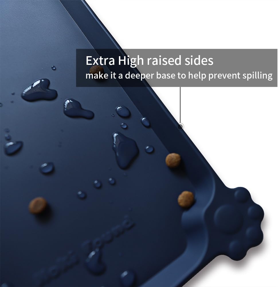 Hoki Found Silicone Pet Food Mats Tray - High-Lips Pet Dog Cat Bowl Mats - Dog Pet Cat Feeding Mat - Waterproof Dog Cat Food Mats -Pet Water Mats for Floors - French Navy
