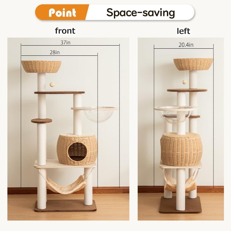 56.6in Large Wooden cat Tower for Large Multiple Cats,cat Tree with Observation Deck, Suitable for Summer and Winter 144CM (Particleboard)