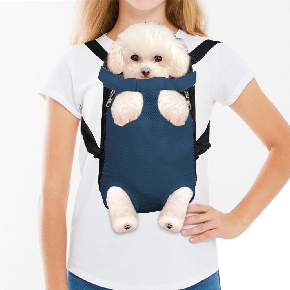 FEimaX Dog Carrier Backpack Pet Legs Out Front Cat Travel Bag, Adjustable Puppy Backpacks Carriers Hands-Free for Small Medium Dogs Cats Hiking Traveling Camping Daily Walking (Large, Navy)