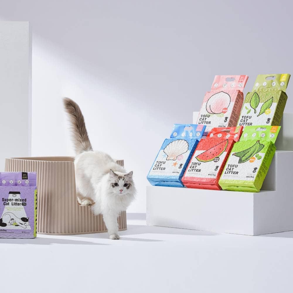 Tofu Cat Litter Natural Clumping Tofu Cat Litter 5.5lb/88oz 5 Scents (Peach + Mixed, 2 Pack)