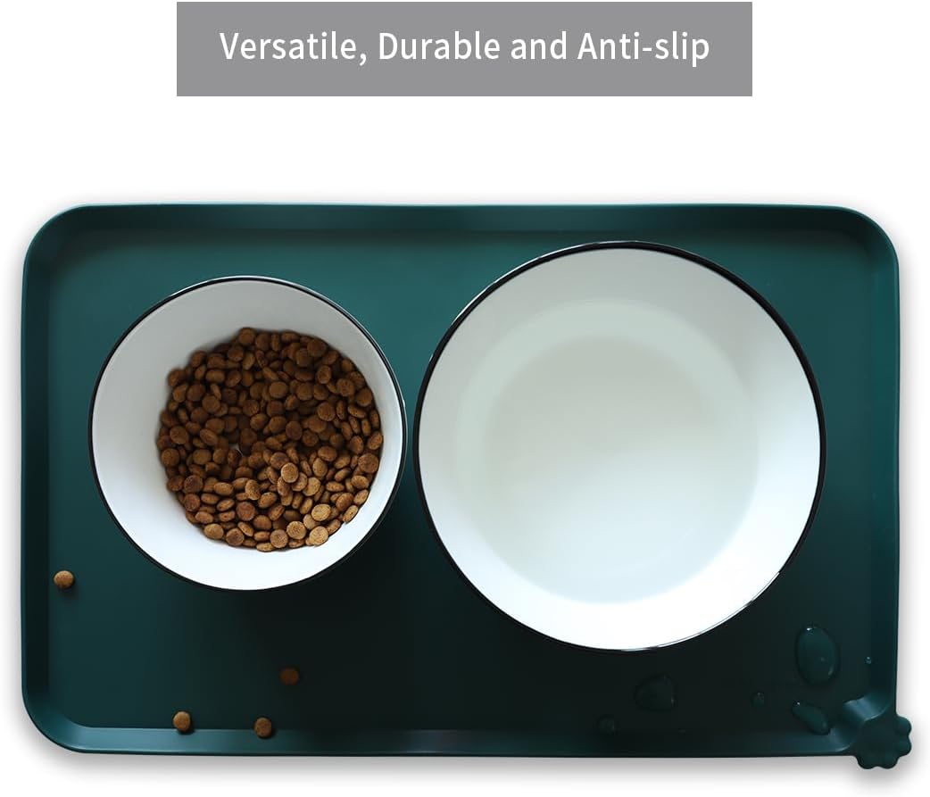 Hoki Found Silicone Pet Food Mats Tray - High-Lips Pet Dog Cat Bowl Mats - Dog Pet Cat Feeding Mat - Waterproof Dog Cat Food Mats -Pet Water Mats for Floors - Dark Cedar